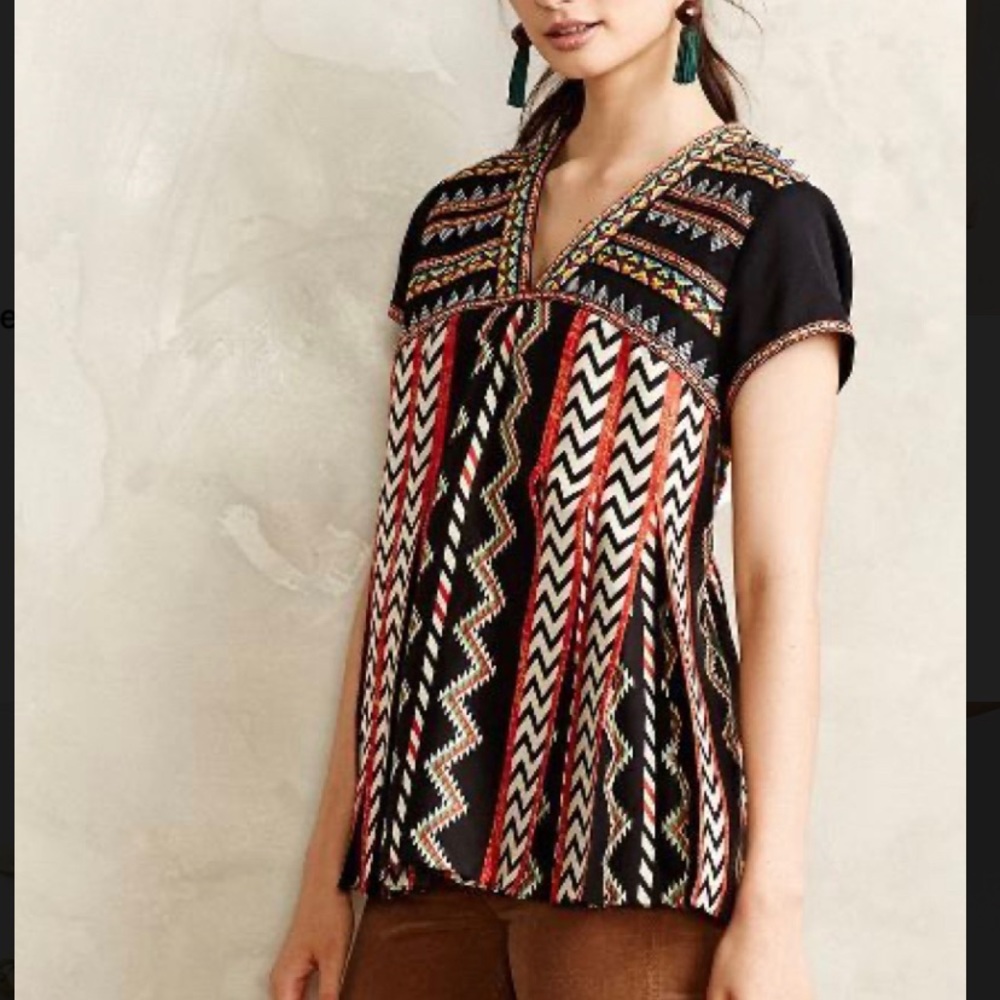 Anthropologie Ranna Gill Aztec Fiesta Blouse - 8